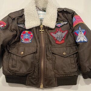 Kids Brown Aviator Jacket with Patches